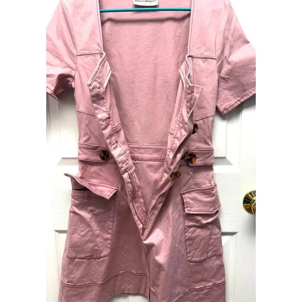 Finders Keepers Dress Pink Button Down Cargo Mini Cotton Stretch Mini Women's 8